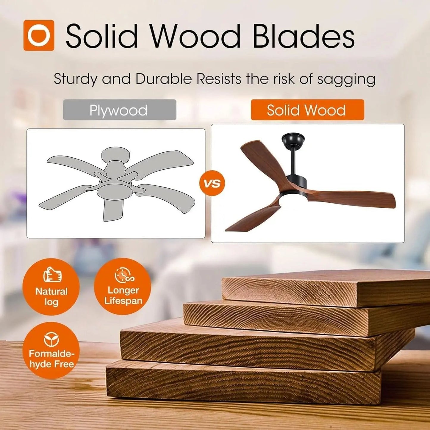 Comparison of plywood and solid wood blades for a ceiling fan, highlighting durability and benefits.