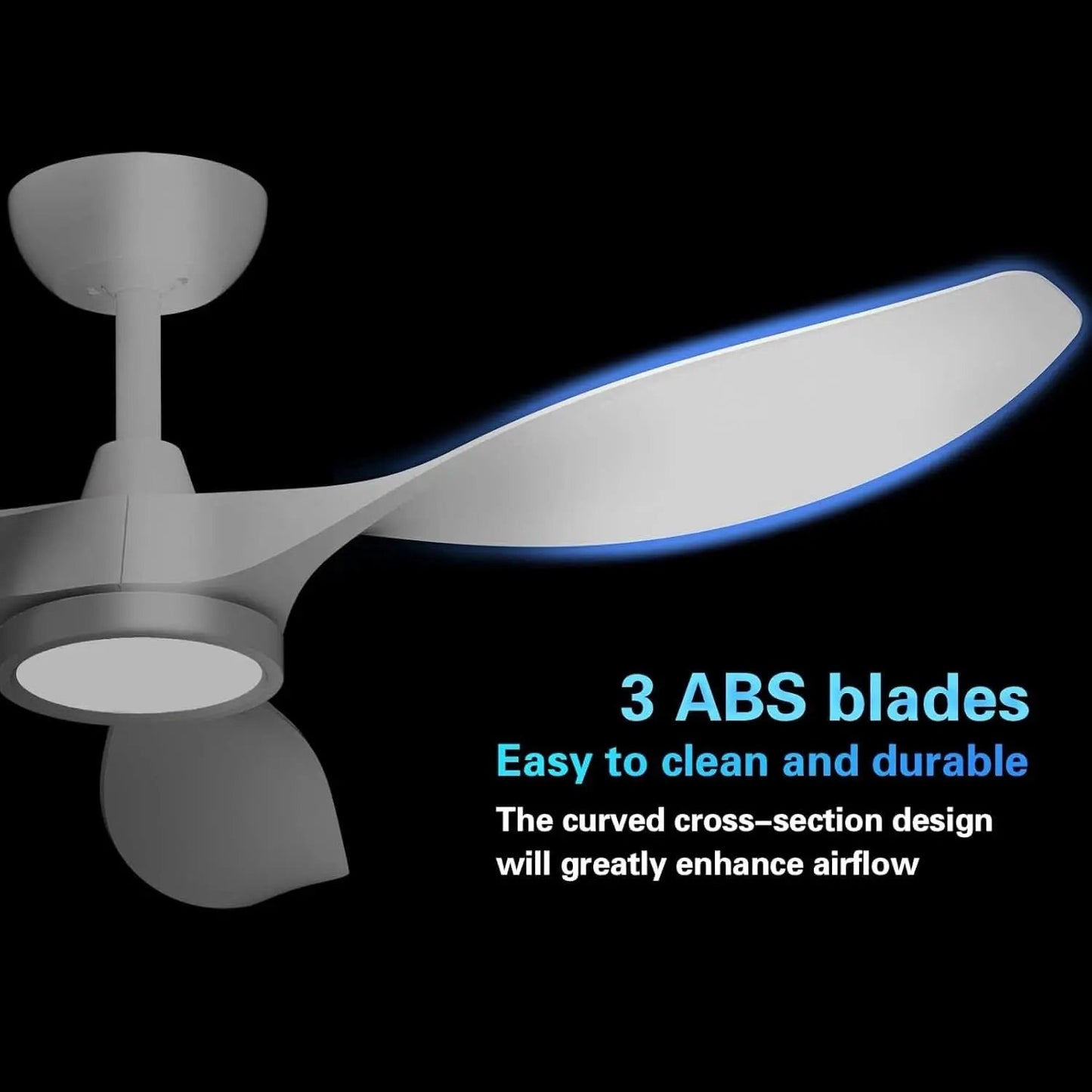 Ceiling fan with 3 ABS blades on a black background