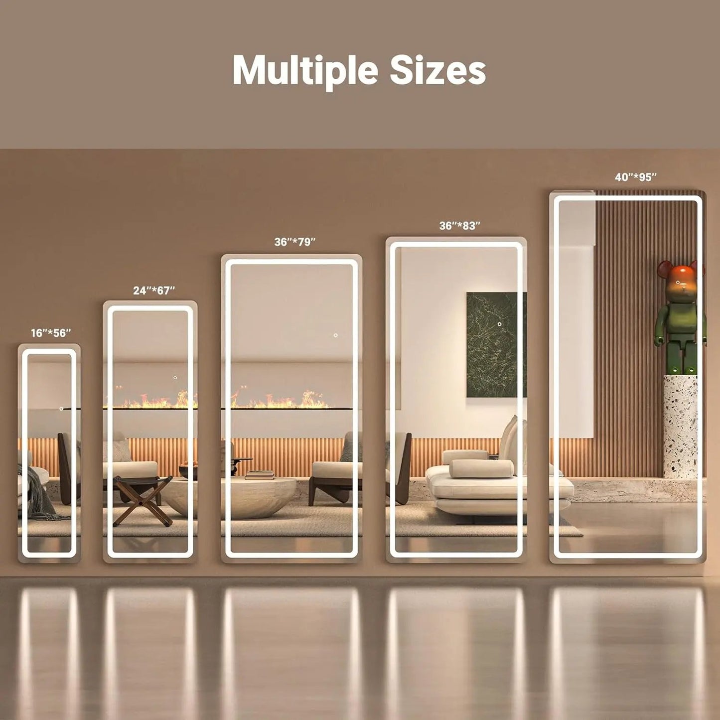 Set of mirrors in various sizes displayed against a neutral background