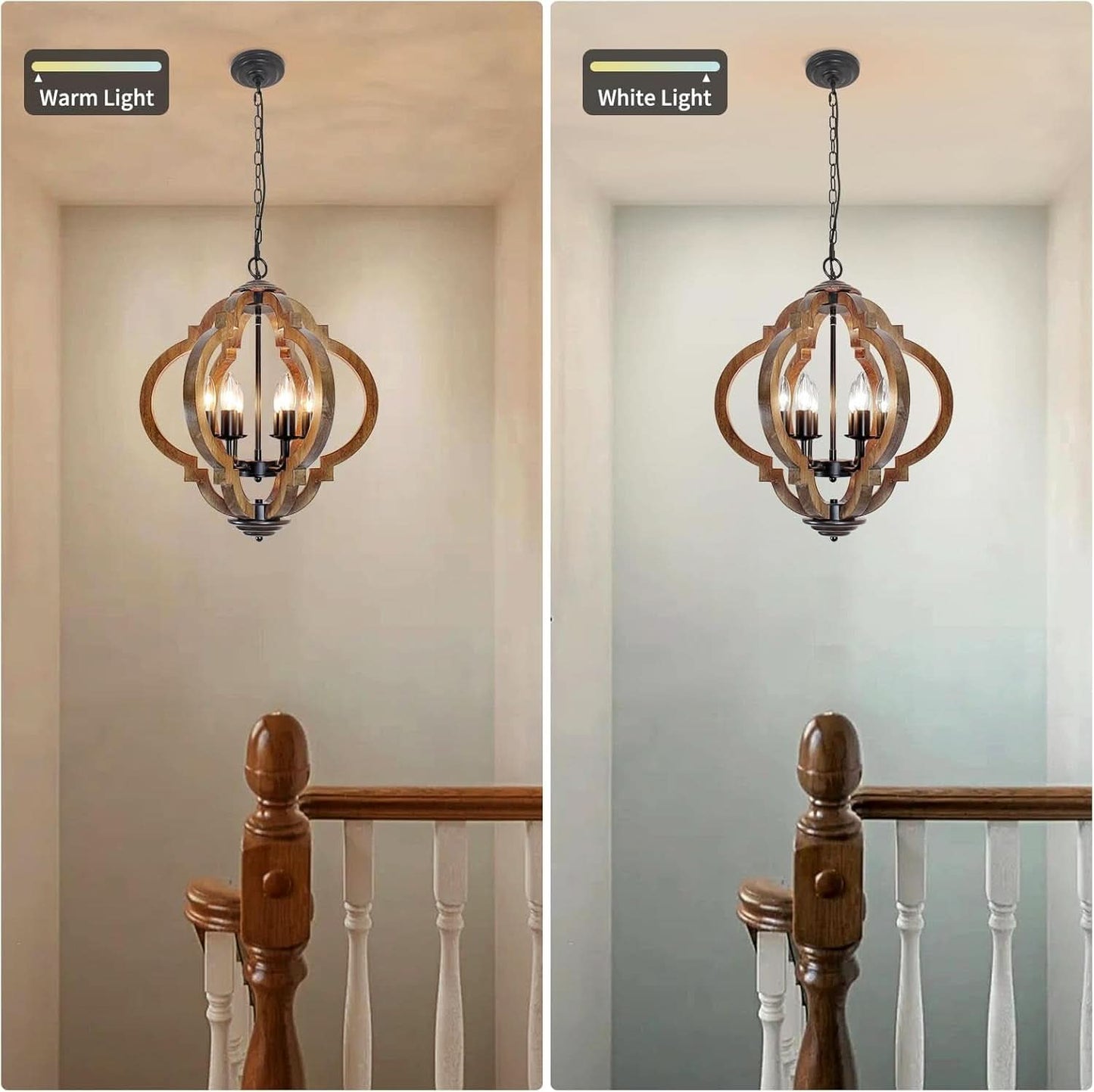 Six Light Farmhouse Chandelier Rustic Black Metal Wood Ceiling Light