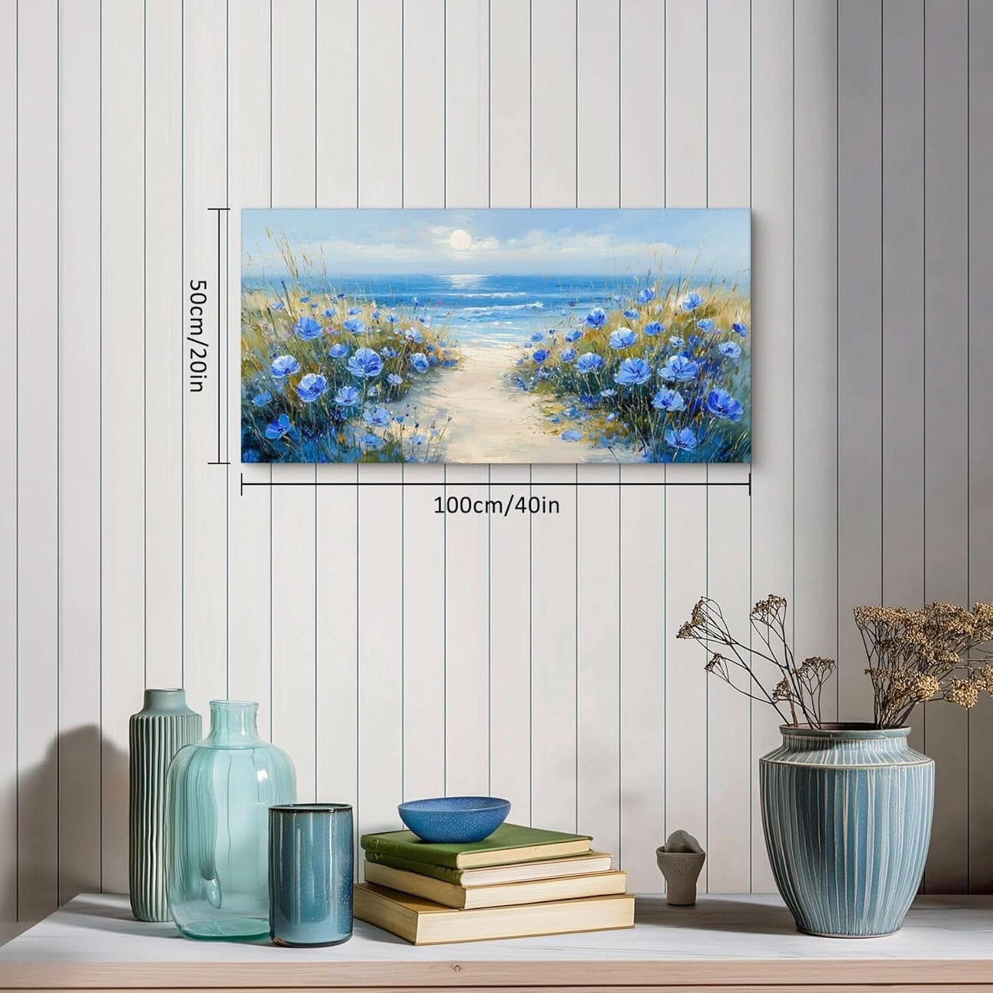 Cerulean Blue Oceanic Coastal Landscape Canvas Wall Art 20x40 Inches-4