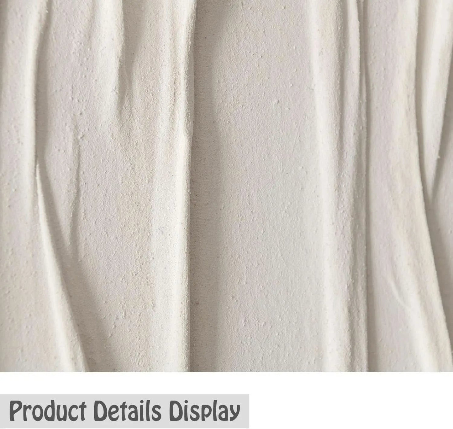 Close-up of textured white fabric with 'Product Details Display' text at the bottom.
