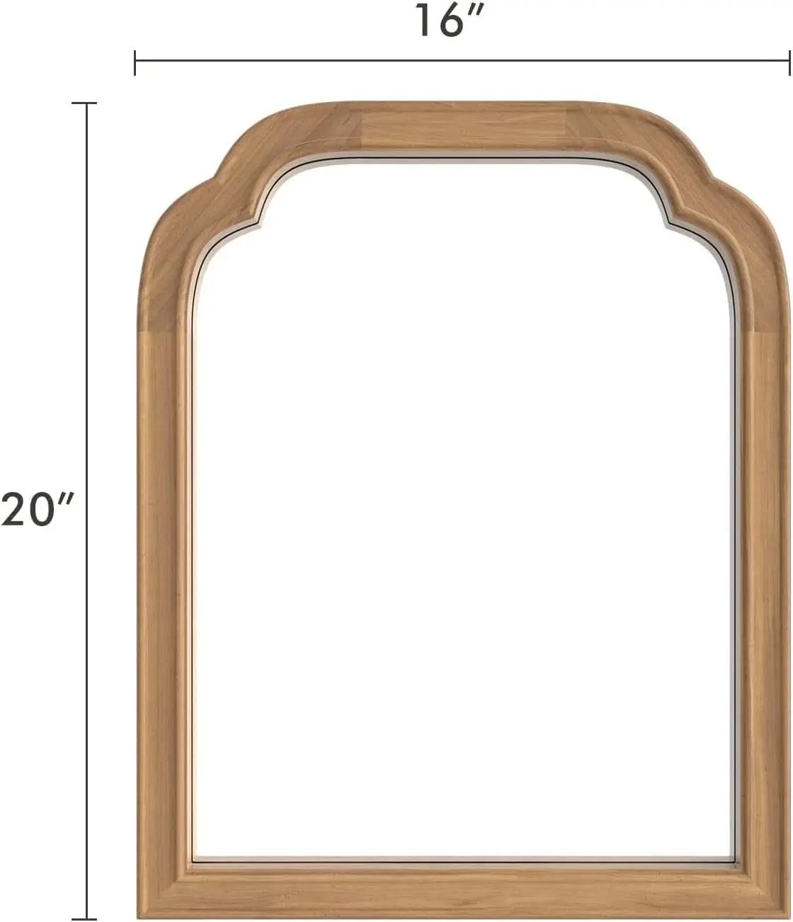 Wooden frame with dimensions 16" x 20" on a white background