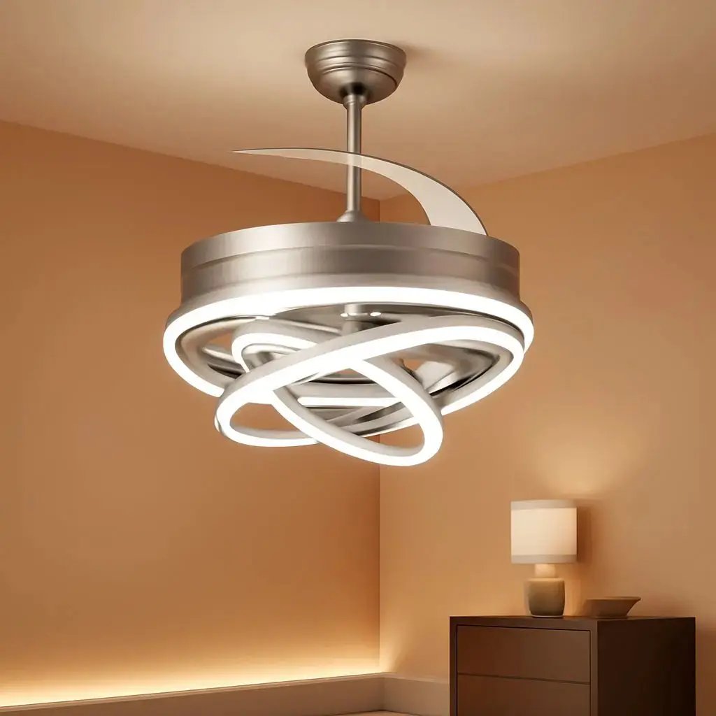 Modern ceiling fan with light fixture in a room setting