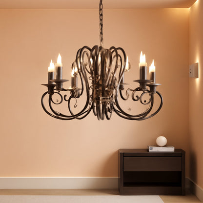 Eight Light French Country Adjustable Bronze Pendant Chandelier