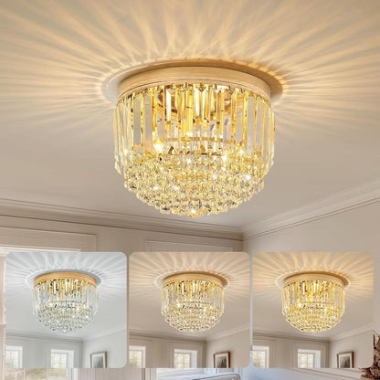 French Gold Crystal Chandelier 11.8 Inch LED Modern Ceiling Light