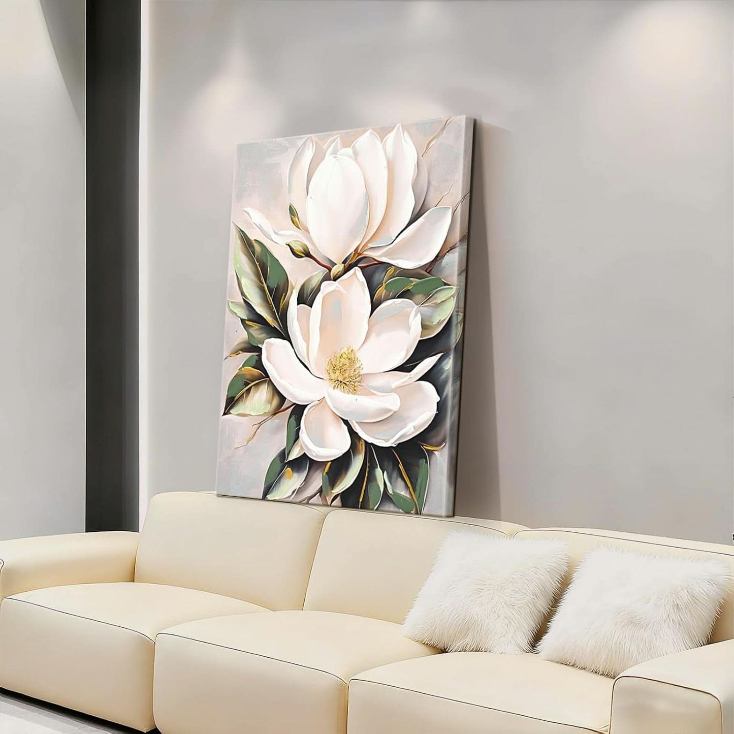 White Flower Canvas Wall Art 24x32 Inch Ready to Hang Textured Painting-3
