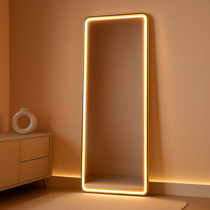 56 Inch LED Lighted Floor Standing Mirror with Tempered Glass and Touch Control