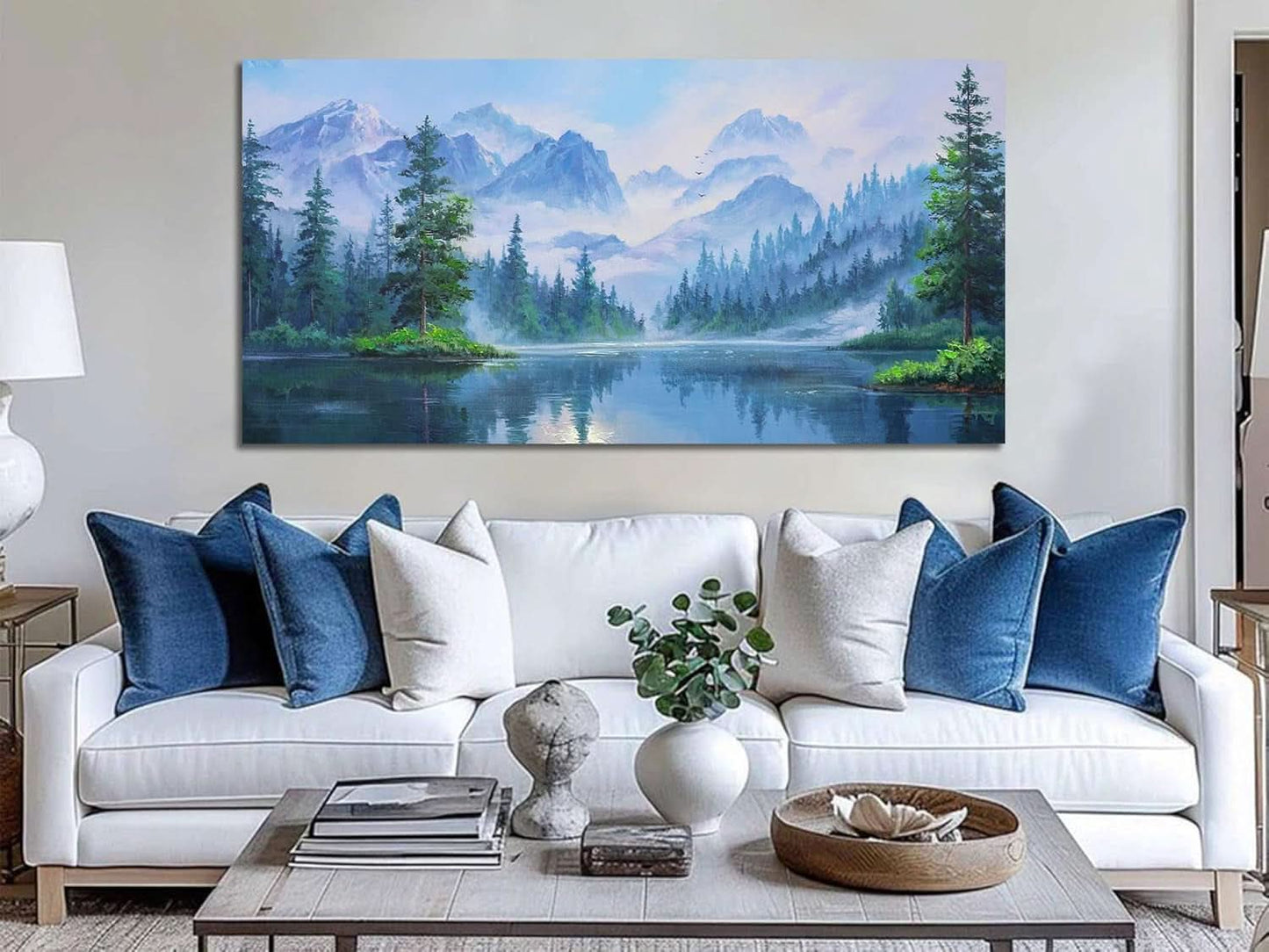 40x20 Inch Green Forest Landscape Framed Canvas Wall Art