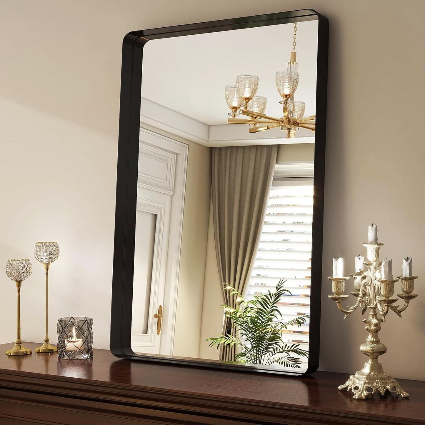 36x24 Inch Black Aluminum Framed Bathroom Mirror Rustproof Vanity Wall-Mount