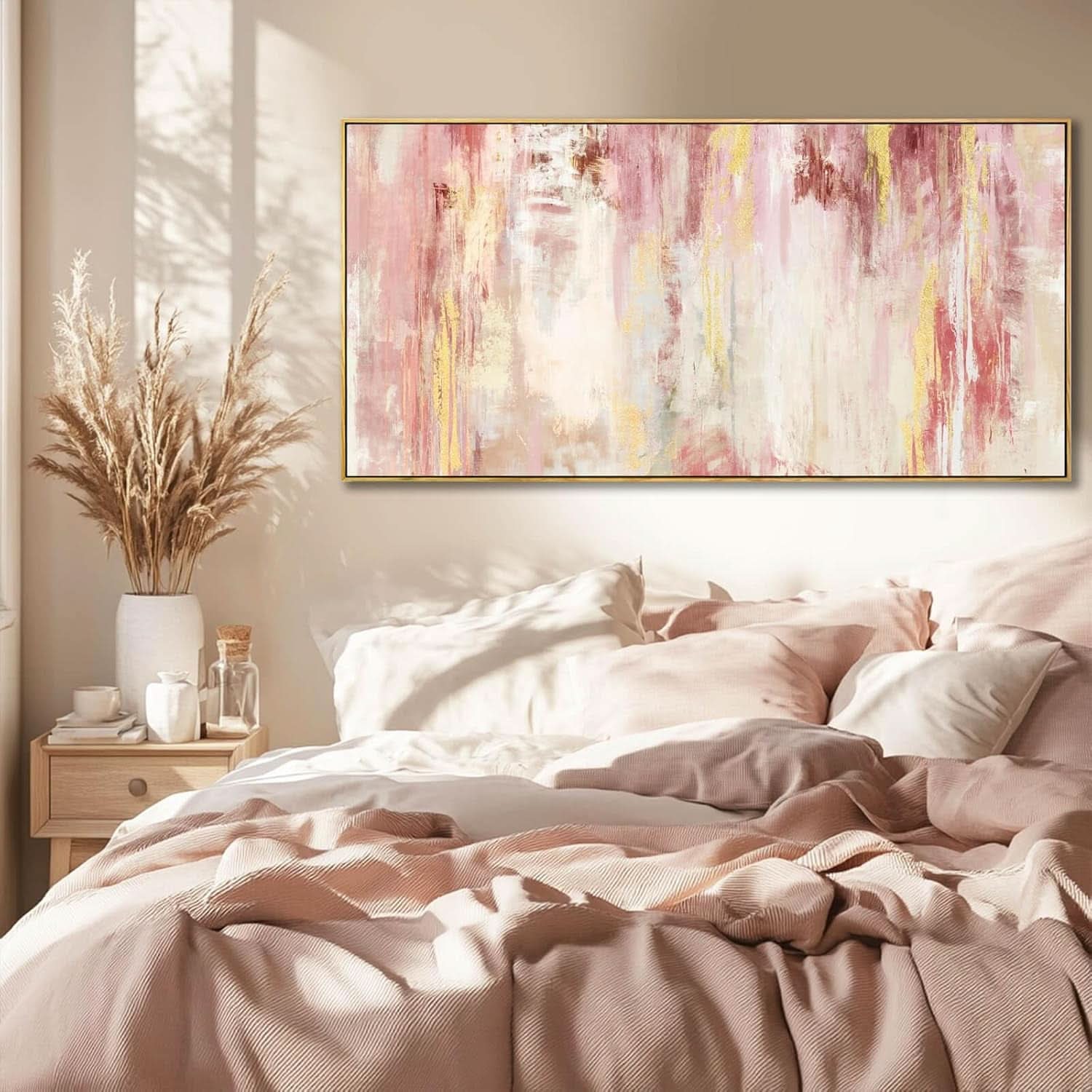 Pink Abstract Canvas Wall Art 20x40 Inches Framed Modern Decor-2