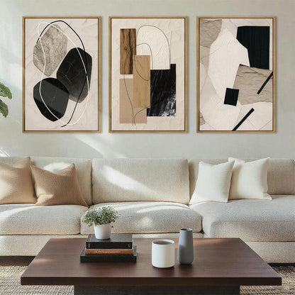 Framed Abstract Canvas Wall Art 36x24 Neutral Geometric Modern Decor