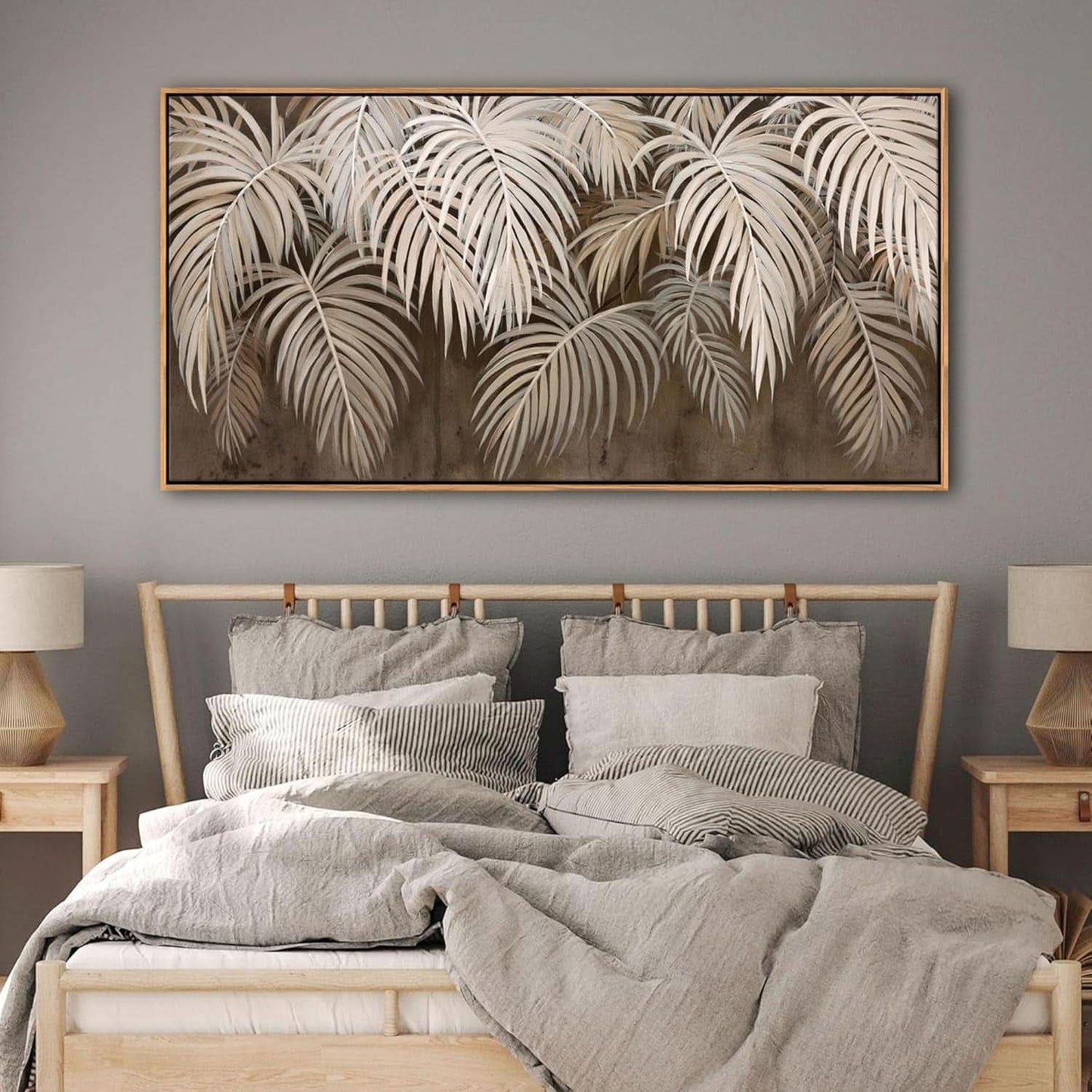 Professional Neutral Canvas Wall Art 24x48 Framed Large Boho Decor