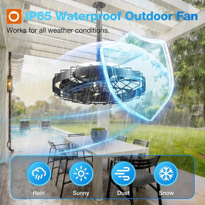 Outdoor fan with waterproof feature in an outdoor setting