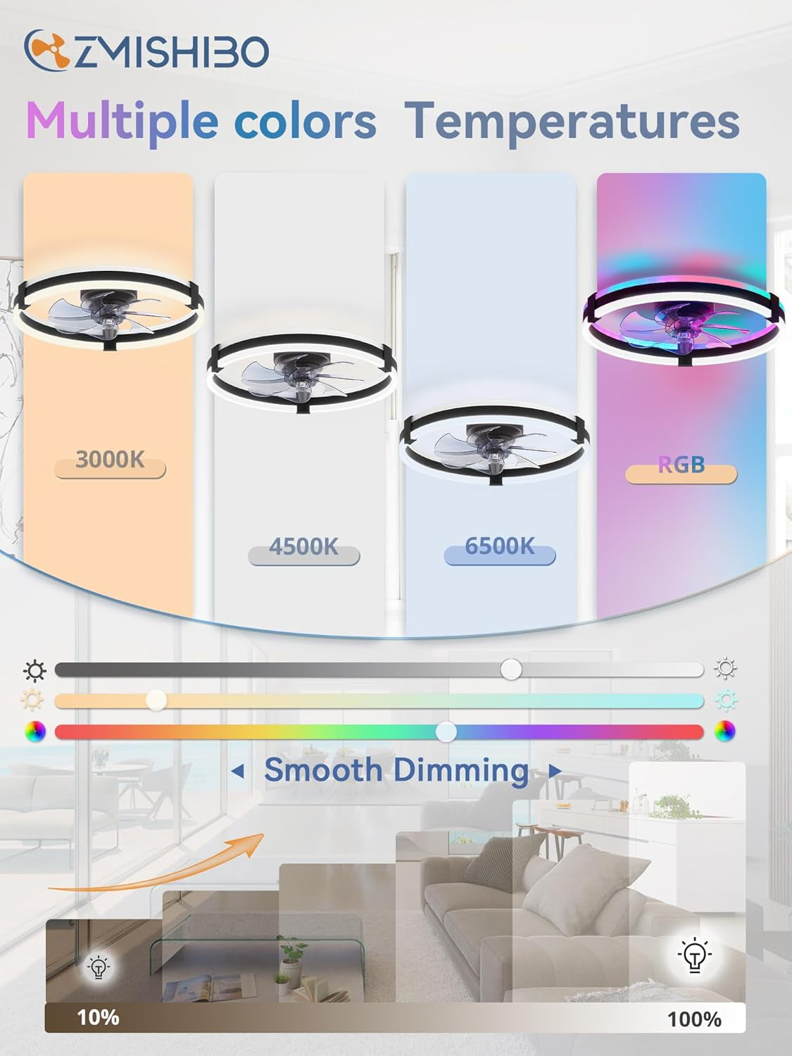 ZMISHI30 color temperature and dimming control interface with a drone illustration.