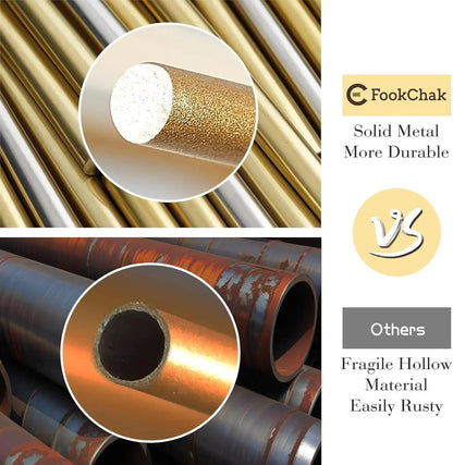 Comparison of solid metal and fragile hollow material with FookChak branding.