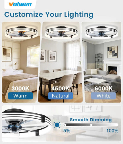 Ceiling fan with light fixture displaying customizable lighting options in a home setting.