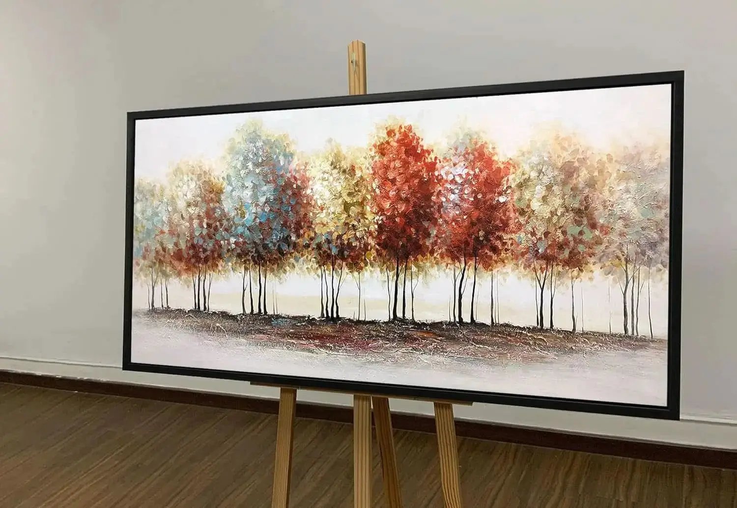Artificial intelligence-generated artwork of a forest scene displayed on a screen.