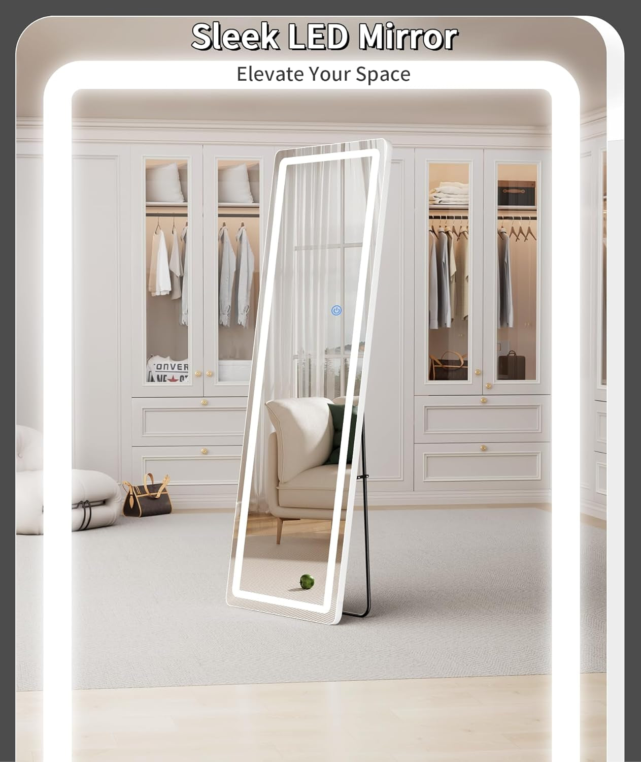 56x20 Inch Dimmable LED Illuminated Full Length Mirror with Touch Control