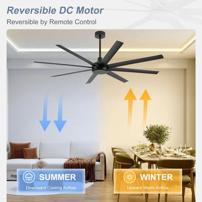 65 Inch Matte Black Ceiling Fan with Remote Quiet DC Motor Six Speeds Timer