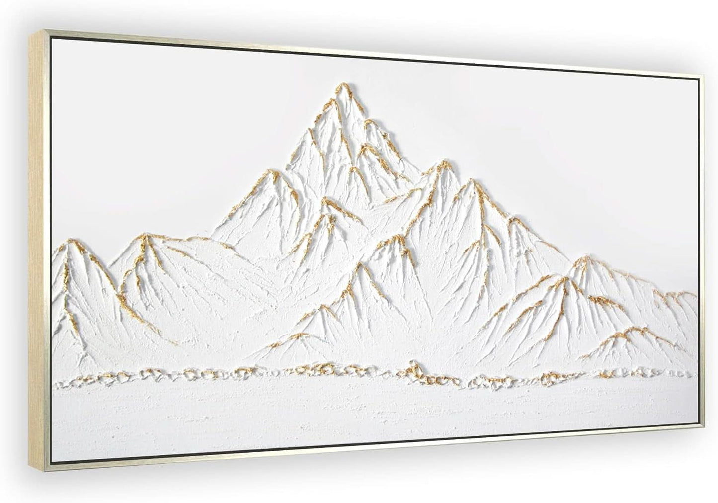 White Gold Framed Textured 48x24 Handmade Landscape Artwork