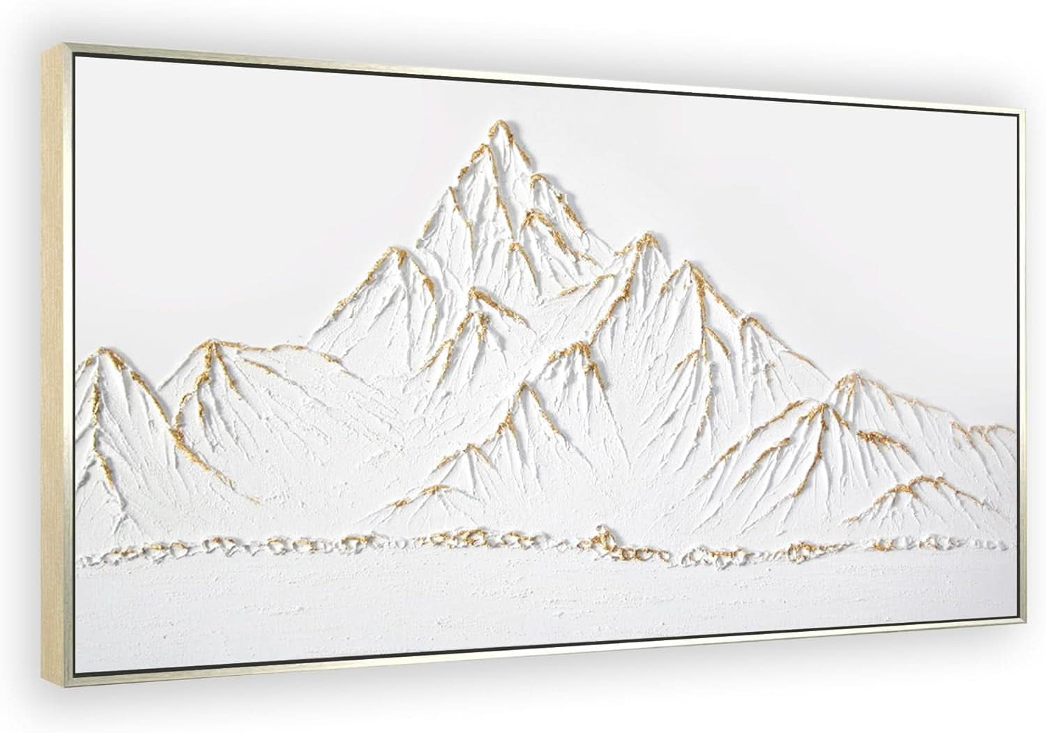 White Gold Framed Textured 48x24 Handmade Landscape Artwork