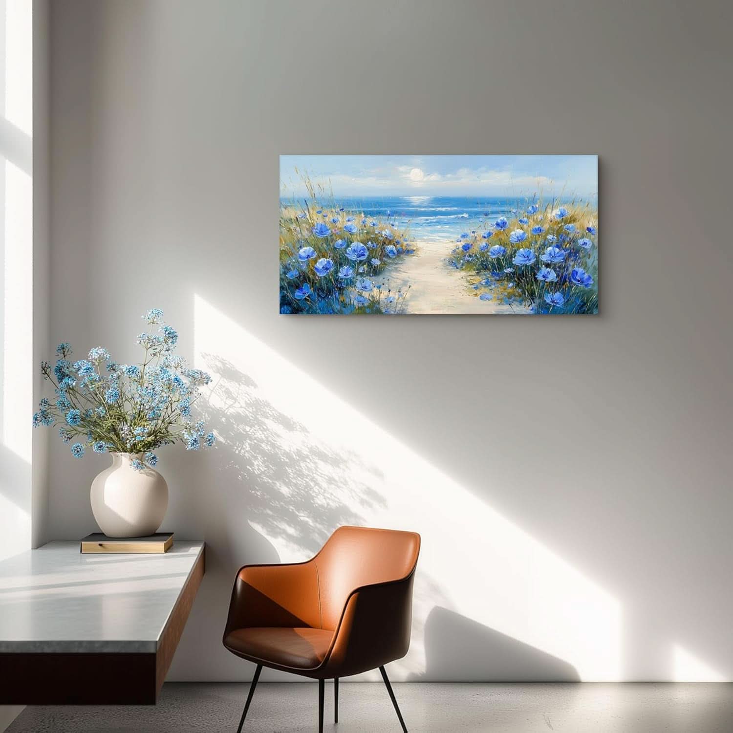 Cerulean Blue Oceanic Coastal Landscape Canvas Wall Art 20x40 Inches-2