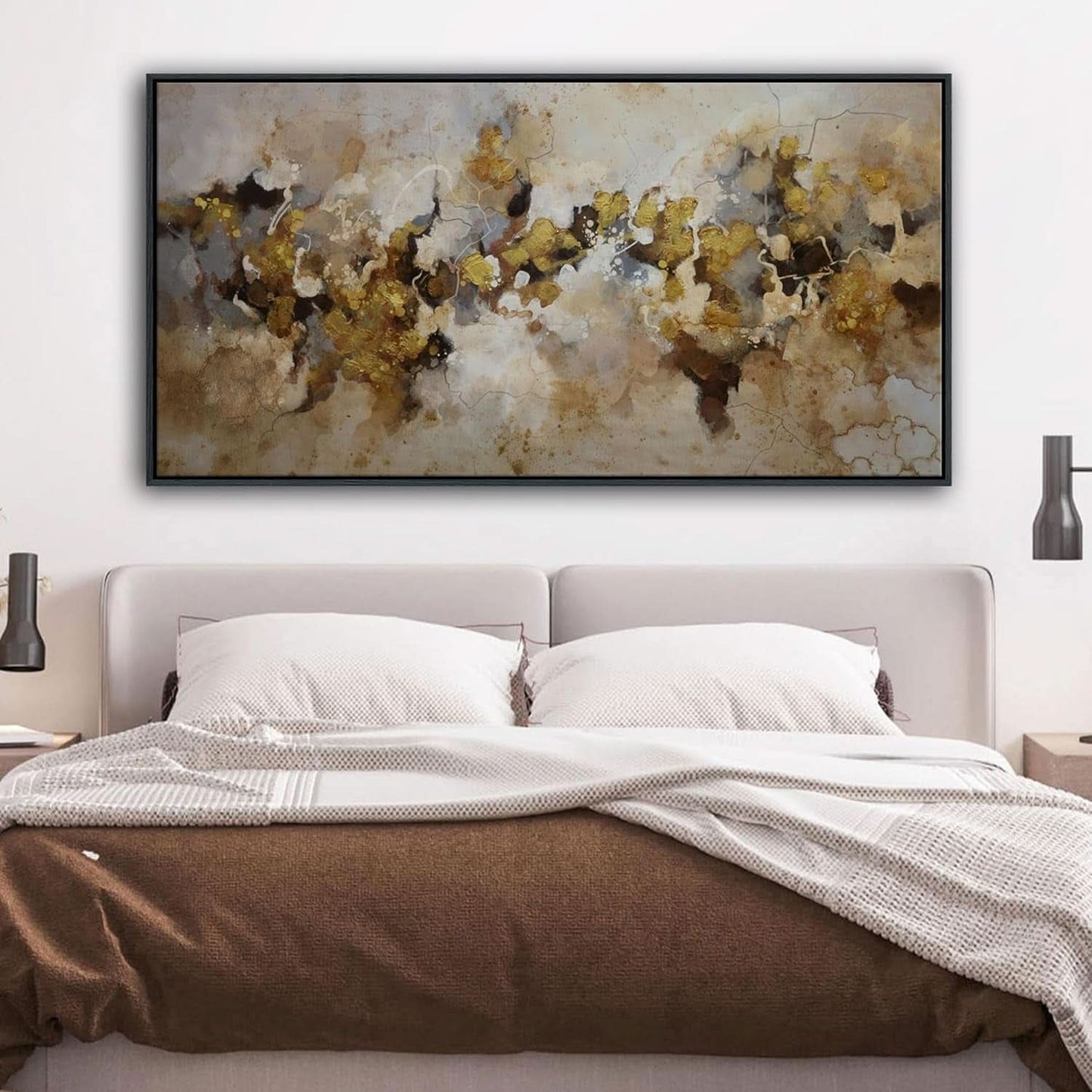 Brown Yellow Abstract Expressionist Canvas Wall Art 24x48 Inches