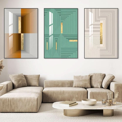 Three Piece Canvas Wall Art Set Black Frames Modern Abstract Decor
