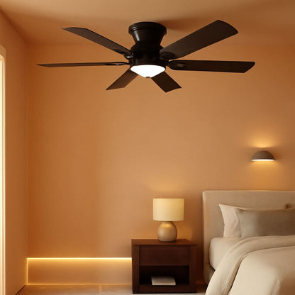 56Inch Jet Black Ultra Quiet Flush Mount Ceiling Fan with LED Dimming