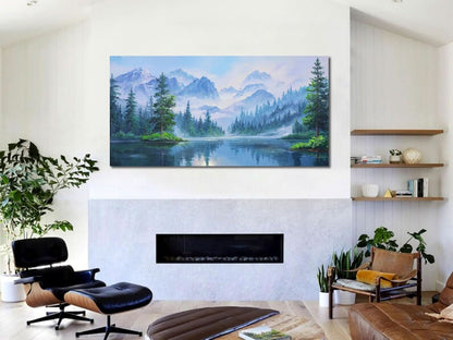 40x20 Inch Green Forest Landscape Framed Canvas Wall Art
