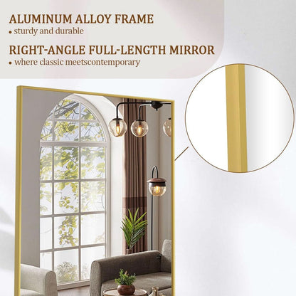 65 Inch Full Length Floor Mirror Gold Aluminum Frame Tempered Glass
