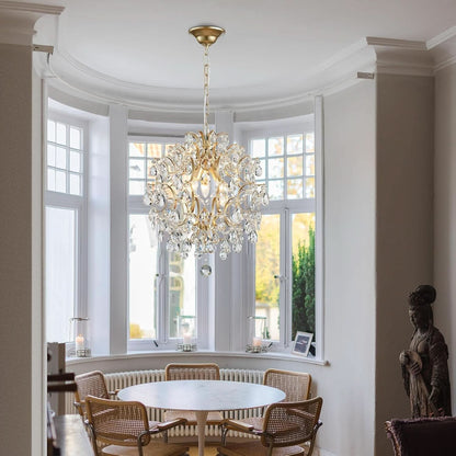 Gold Crystal Pendant Chandelier Raindrop Lighting Fixture Adjustable Chain