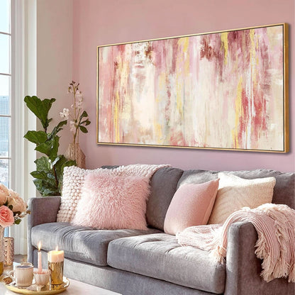 Pink Abstract Canvas Wall Art 20x40 Inches Framed Modern Decor-1