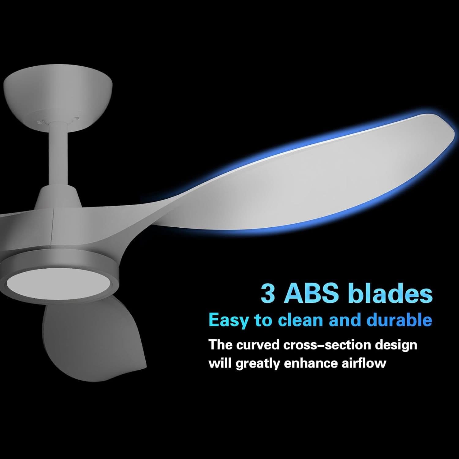Ceiling fan with 3 ABS blades on a black background