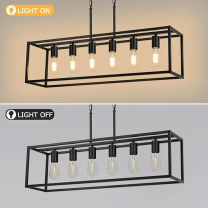 Six Light Black Linear Chandelier Adjustable Height Farmhouse Ceiling Light