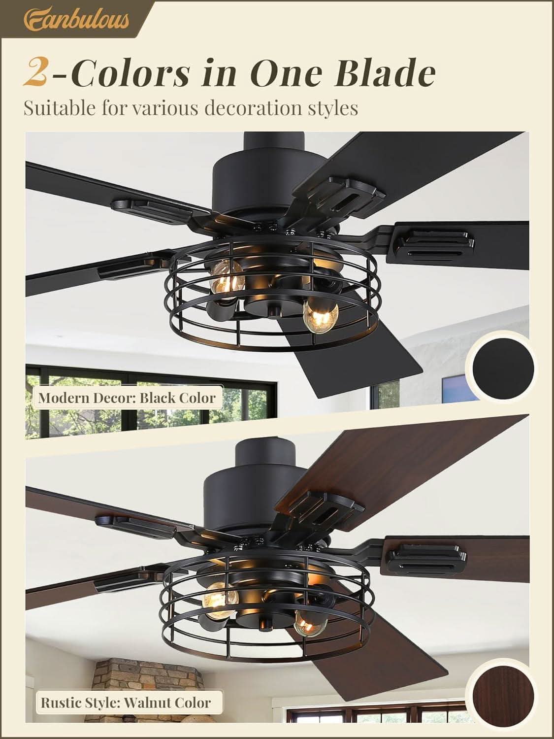 42 Inch Farmhouse Ceiling Fans with Lights Black Cage 2 Pack-1