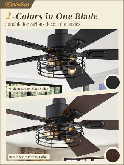 42 Inch Farmhouse Ceiling Fans with Lights Black Cage 2 Pack-1