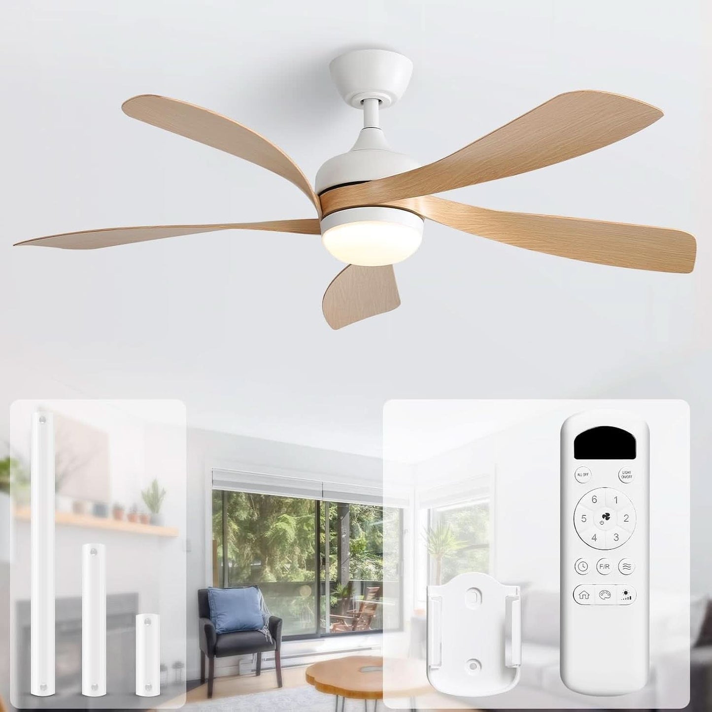 52 Inch Outdoor Ceiling Fan with Dimmable LED Light and Remote Control