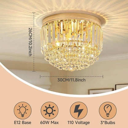 French Gold Crystal Chandelier 11.8 Inch LED Modern Ceiling Light