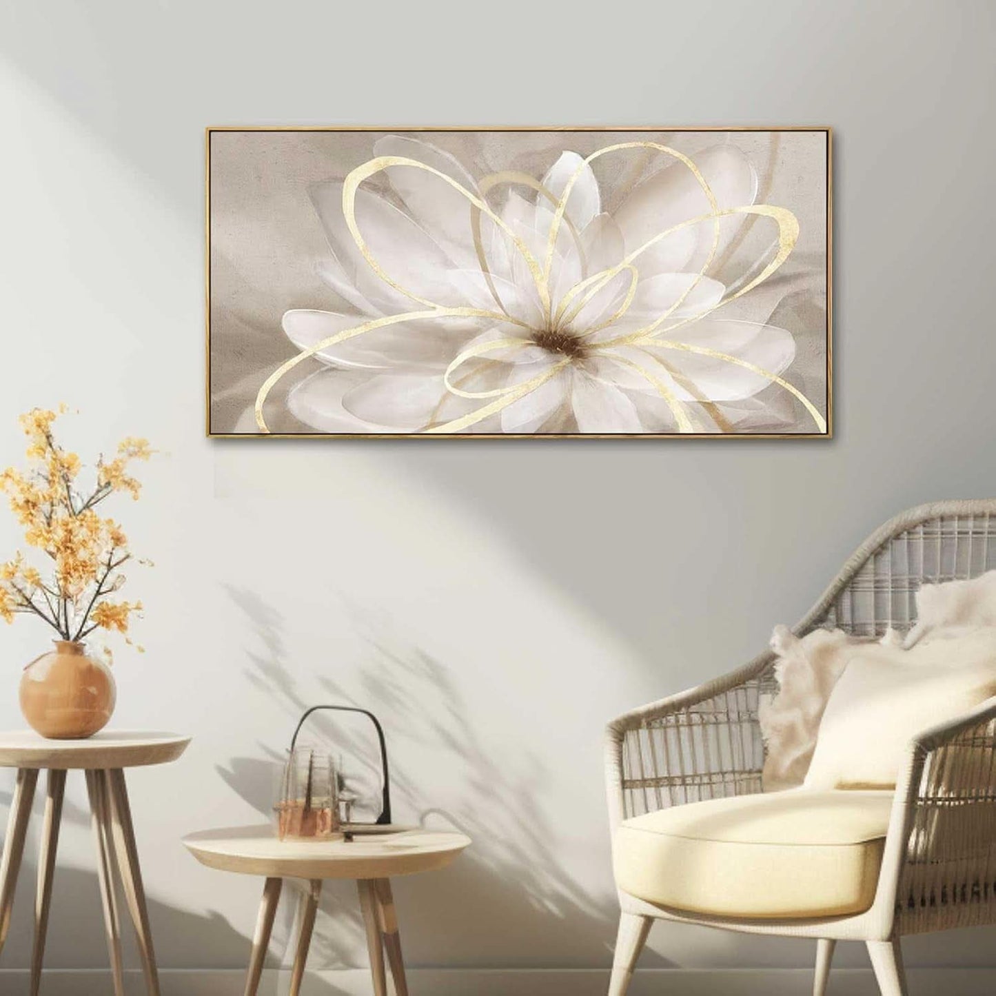 Framed Abstract Canvas Art 20x40 Metallic Gold Modern Wall Decor-1