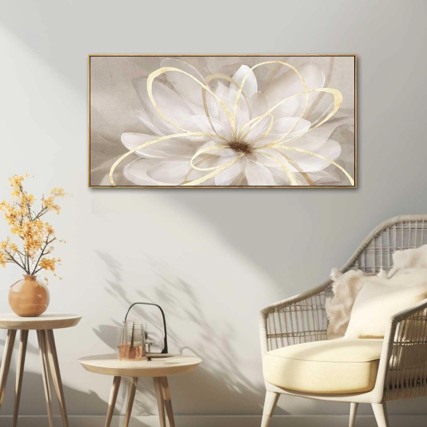 Framed Abstract Canvas Art 20x40 Metallic Gold Modern Wall Decor-1