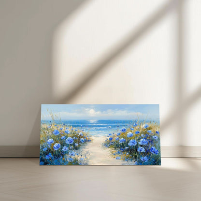 Cerulean Blue Oceanic Coastal Landscape Canvas Wall Art 20x40 Inches-3