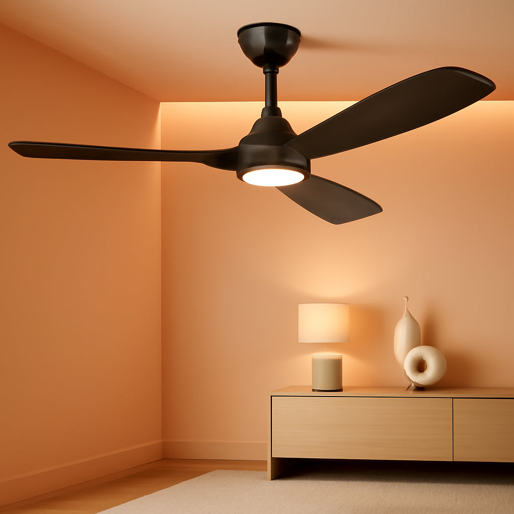 52 Inch Black Ceiling Fan with Dimmable LED Light and Remote Control