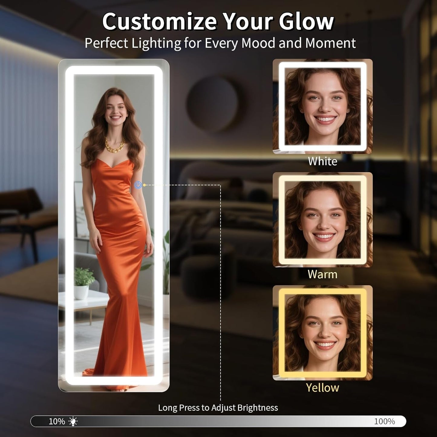 56x20 Inch Dimmable LED Illuminated Full Length Mirror with Touch Control