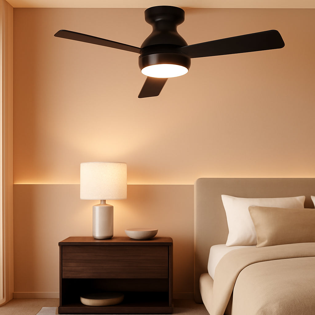 42 Inch Matte Black Low Profile Ceiling Fan with Dimmable LED Light