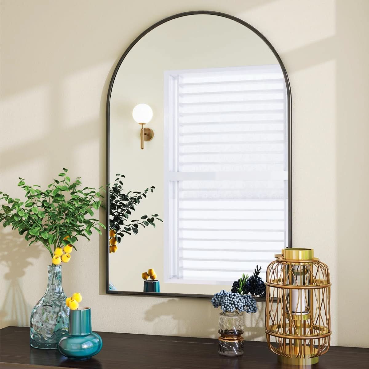 Arched Wall Mirror 24x36 Black Frame Wall Mounted Vanity Mirror-4