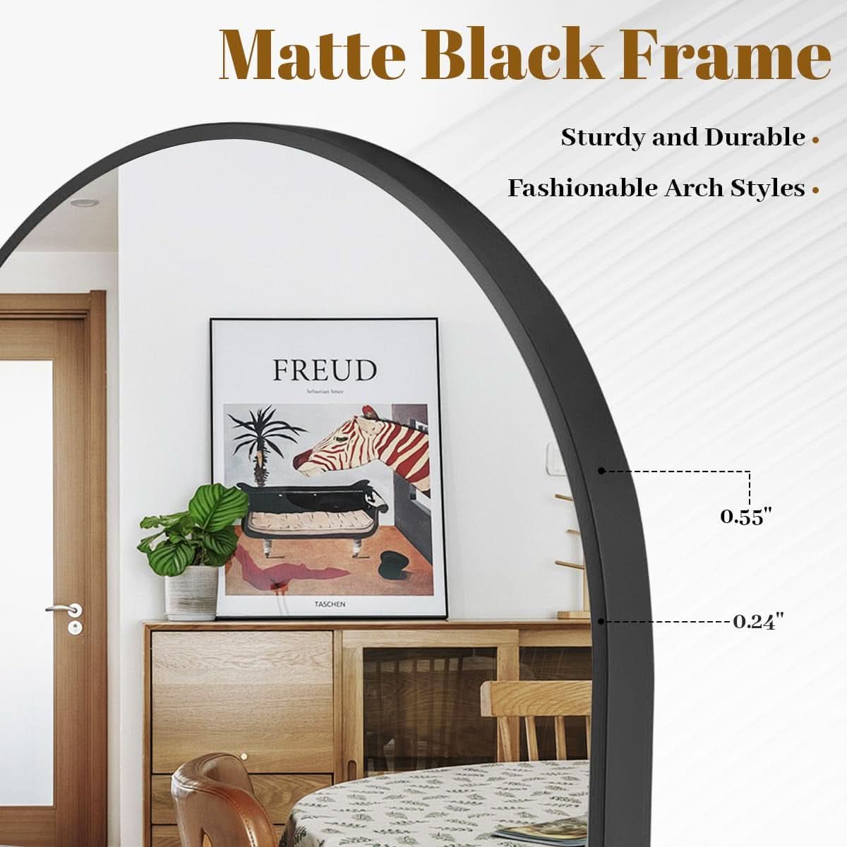 Arched Wall Mirror 24x36 Black Frame Wall Mounted Vanity Mirror-3