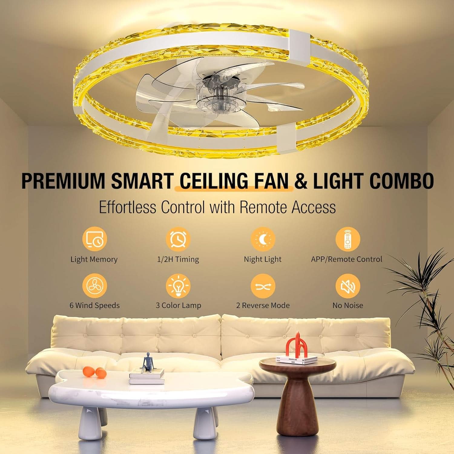 20Inch Flush Mount Ceiling Fan with Dimmable LED Lights & Remote Control-1