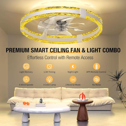 20Inch Flush Mount Ceiling Fan with Dimmable LED Lights & Remote Control-1